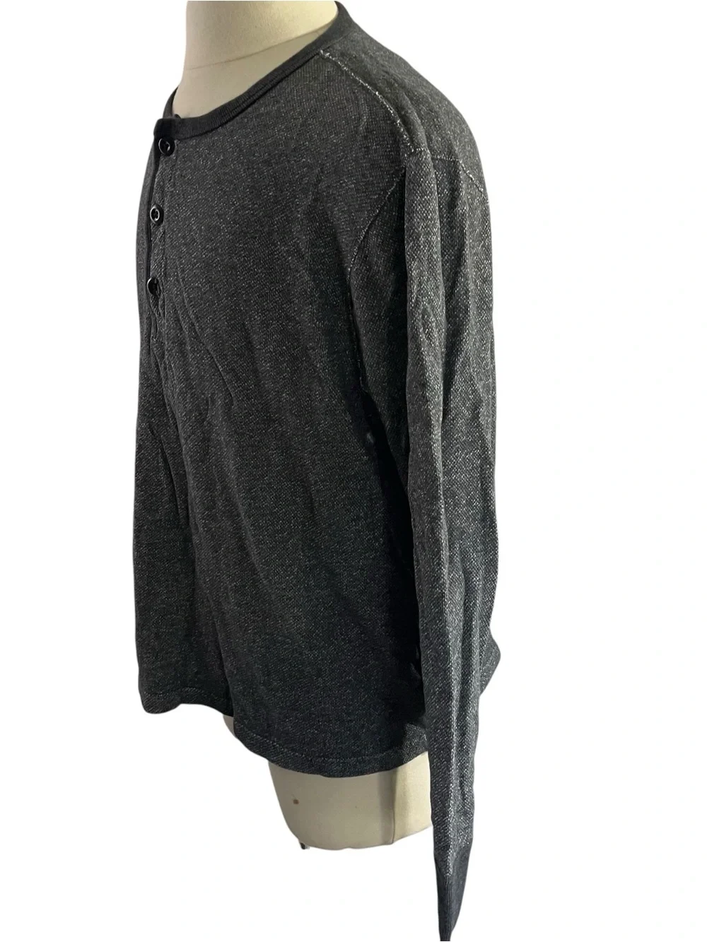 J Crew Authentic Vintage Fleece Heather Grey Long Sleeve Henley Sz XL 3 Button
